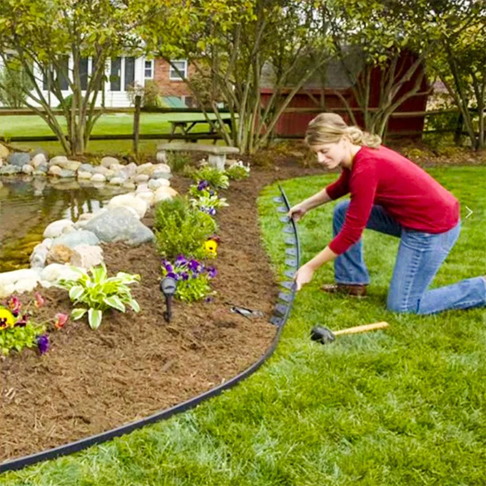 16.4ft Flexible Plastic Lawn Edging with Ground Anchors Garden Grass Lawn Edge Border Fence Path Outdoor Garden Decor