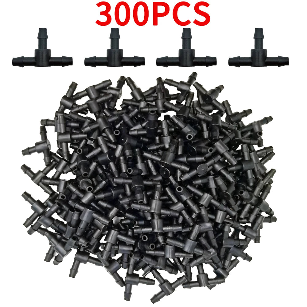 4/7mm Hose Dripper Water Tee Connector Plastic Barbed 1/4" Pipe Tubing Watering Coupling Joint Garden Micro Drip Irrigation Tool
