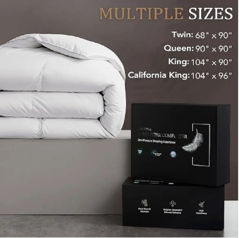 downluxe Luxurious Down Fiber Comforter with Premium Fabric, All Seasons Medium Warmth Duvet Insert King, Hotel Collection Down