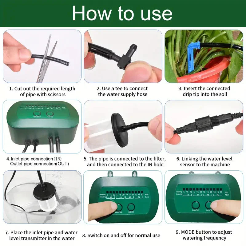 2W/6V Solar Automatic Drip Irrigation Kit With Built-in 1800MAH Battery, For DIY Watering Device For Potted Plants Garden Decora