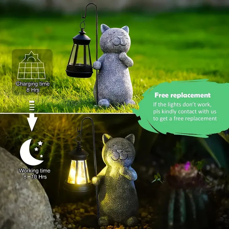 Cute Solar-Powered Kitten Lights - Waterproof Garden Decor - Durable Cloth Landscape Lighting for Courtyard & Outdoor Spaces