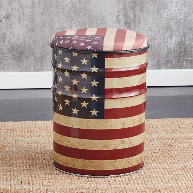 Paint Bucket Stool, Iron Art, Creative Storage Seat, Commercial Retro Low Stool, Bars, Shopping Malls Oil