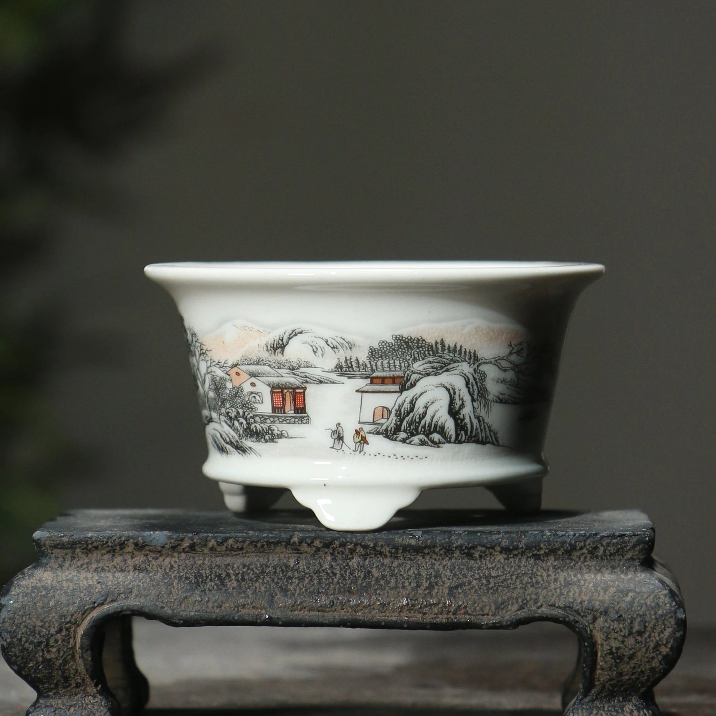 2025 Yixing Purple Sand Flowerpot Ceramic Hand-Made Landscape Bonsai Pot Chinese Style Classical Flower Pot Home Decor 1PCS