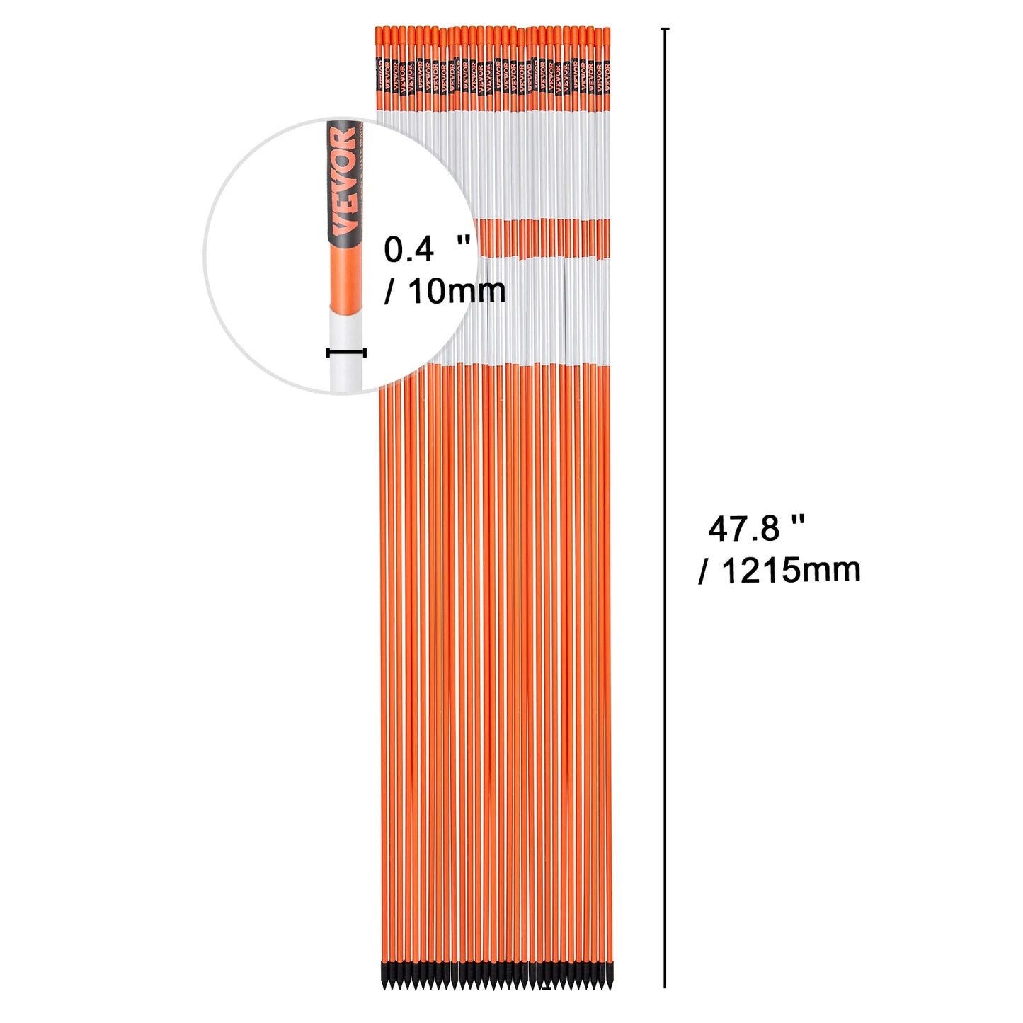VEVOR Driveway Markers 48 inch 0.4 inch Diameter Fiberglass Poles Snow Stakes For Parking Lots Walkways Easy Visibility