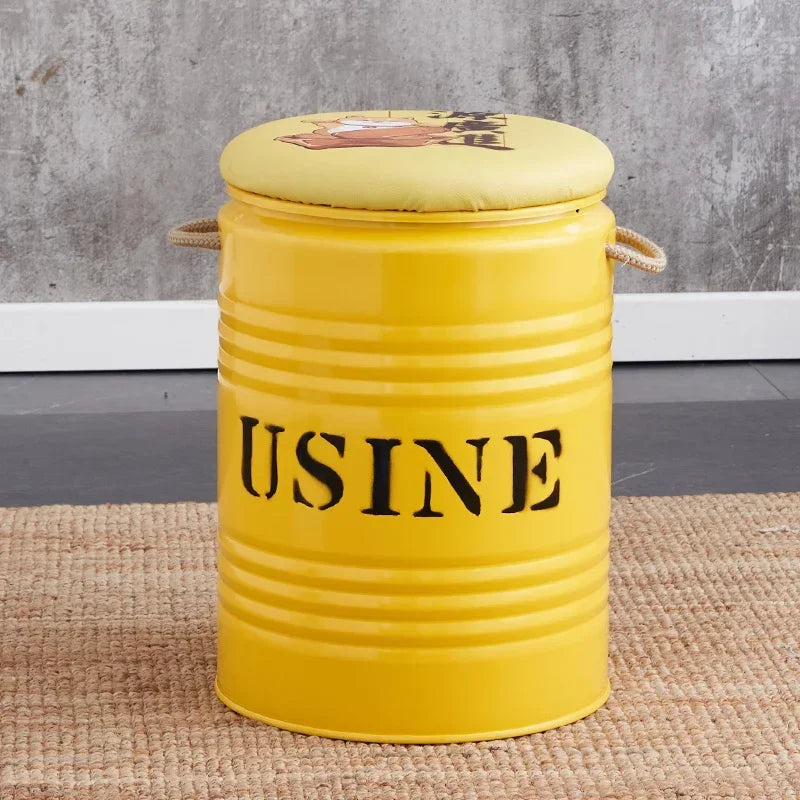 Paint Bucket Stool, Iron Art, Creative Storage Seat, Commercial Retro Low Stool, Bars, Shopping Malls Oil