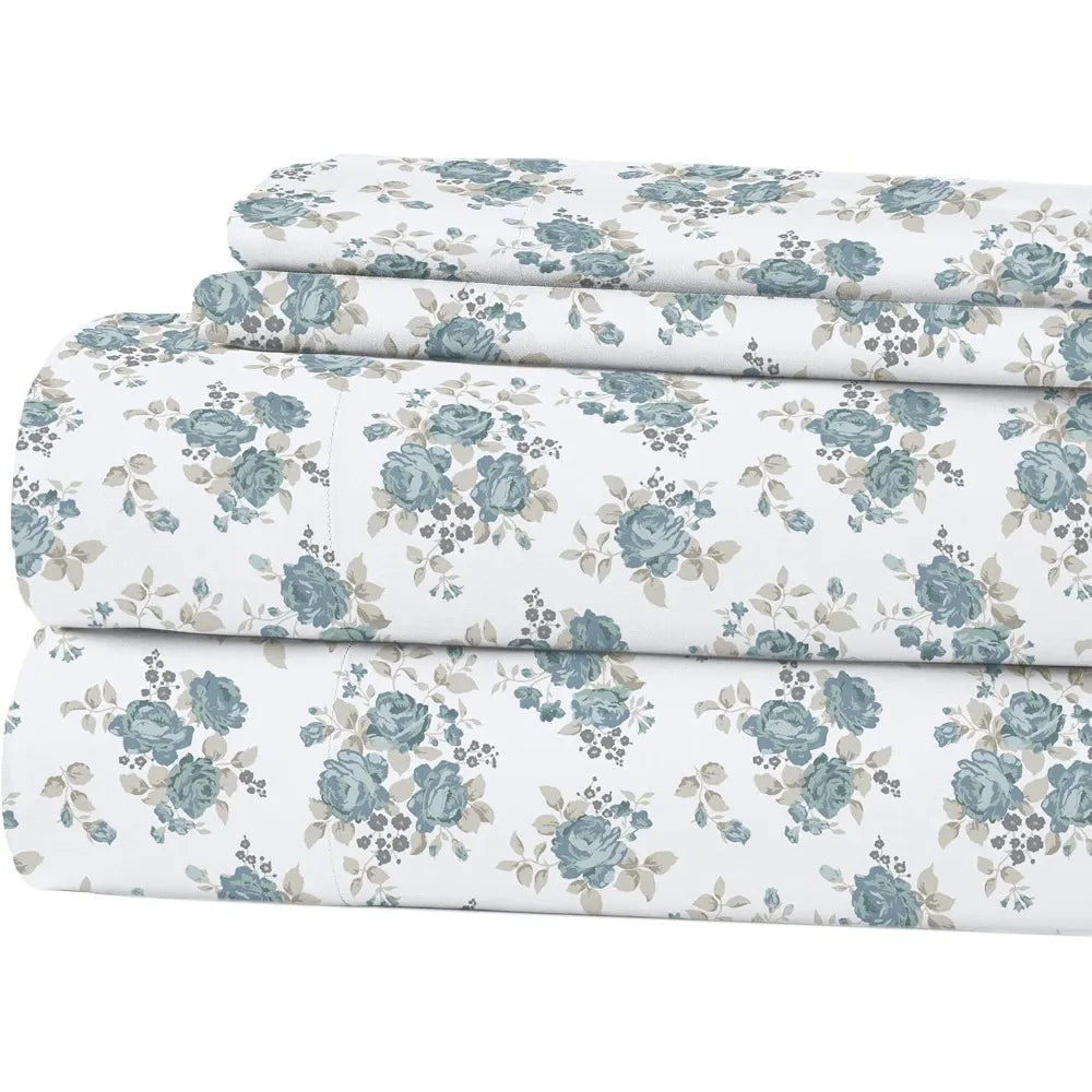 4-Piece Bedding Sheets & Pillowcase Set, Printed Extra Soft Deep Pocket Up To 16 Inch Mattress Forever Roses, Bedding Set