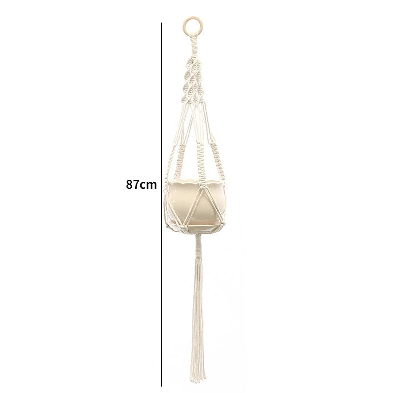 Handmade Macrame Plant Hanger Basket Flower Pot Balcony Hanging Decoration Knotted Lifting Rope Bohemian Style Home Garden Decor
