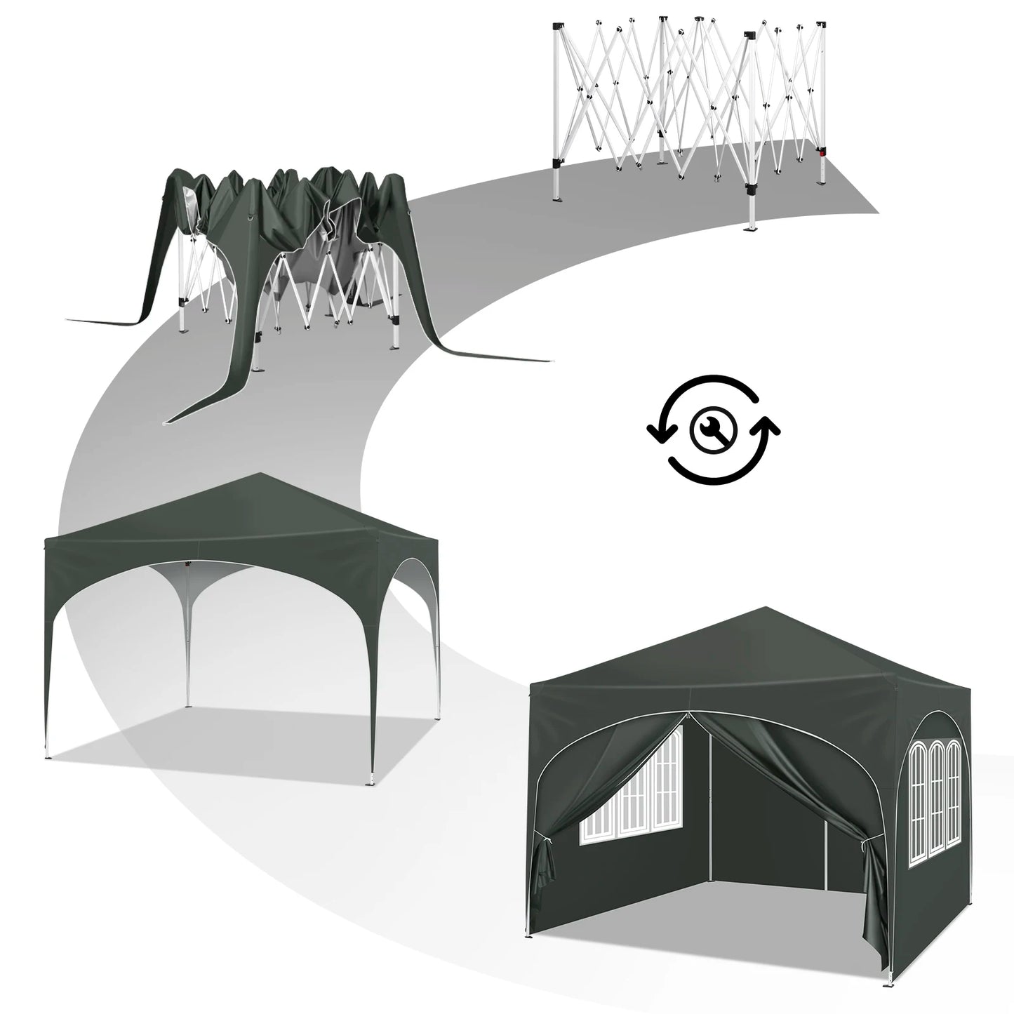 3x3m Folding Gazebo with 4 Side Walls Height-Adjustable Party Tent Water-Repellent UV Protection for Garden Camping Picnic