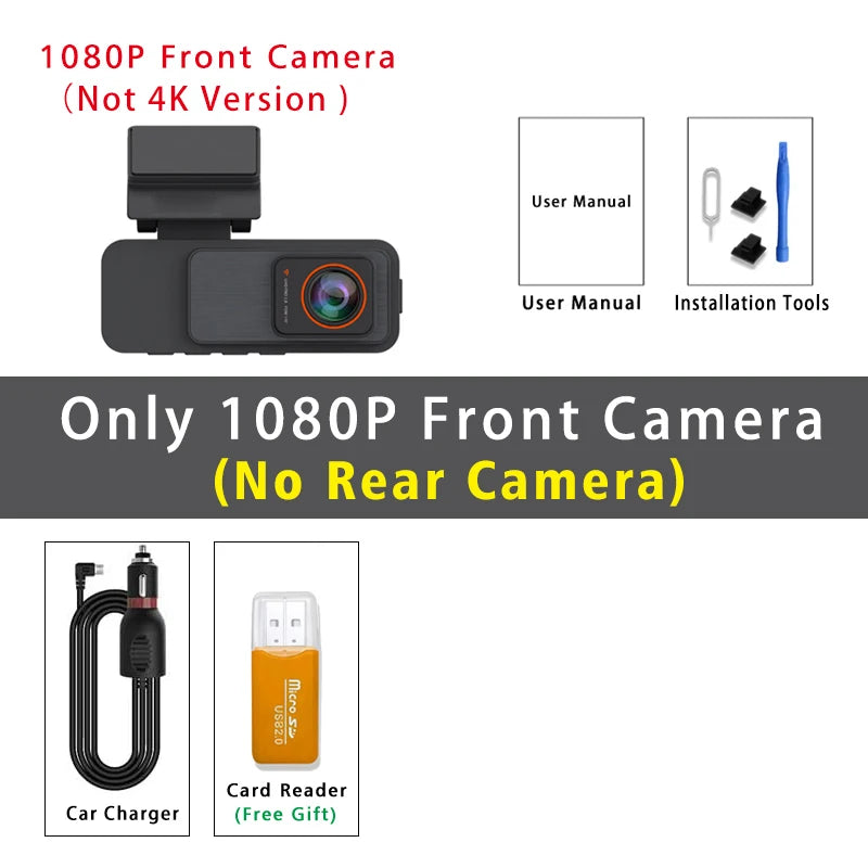 Dash Cam Dual Lens 4K UHD Recording Car Camera DVR Night Vision Video