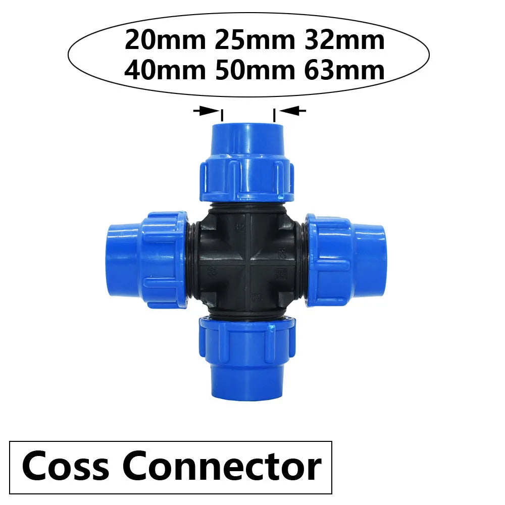 20/25/32/40/50/63mm PE Pipe Quick Connector Valve Tee Elbow Direct End plug Garden Tap Plastic Valve T-type Water Splitter