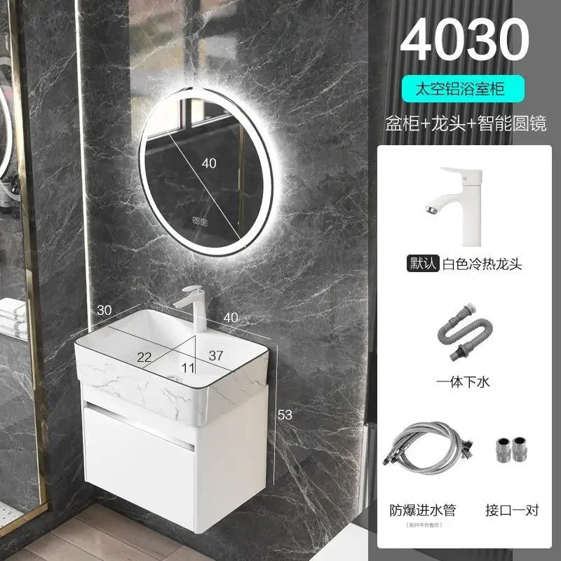 Minimalist Mini Bathroom Cabinet with Side Storage Ceramic Integrated Basin Bathroom Vanity Cabinet with Sink Bathroom Furniture