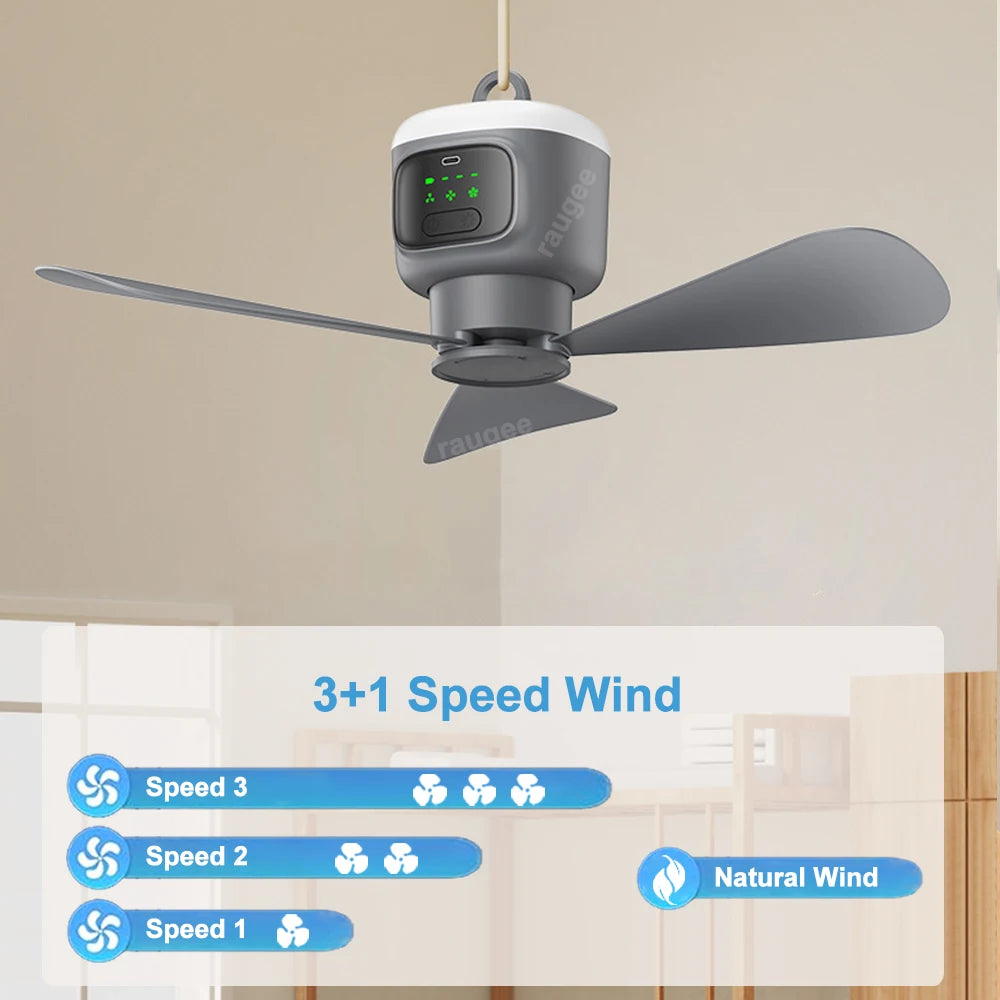 Ceiling Fan Camping Tent Air Circulator Cooler 12000mAh USB Rechargeab