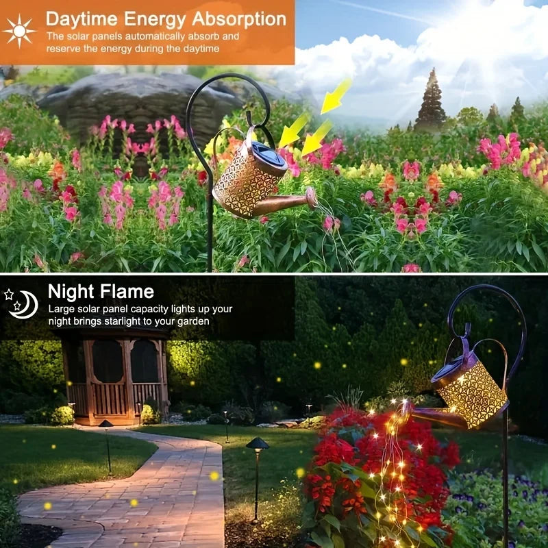 Solar Watering Can Light Retro Metal Kettle String Lights Waterproof LED Fairy Lights Hanging Solar Powered Garden Outdoor Decor