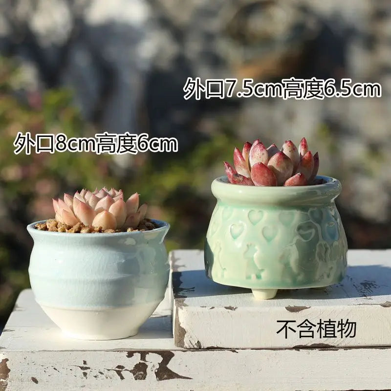 Combination Ceramic Breathable Small Flowerpot Cute Thumb Succulent Plant Flowerpot Home Mini Garden Bonsai Potted Flower Pot