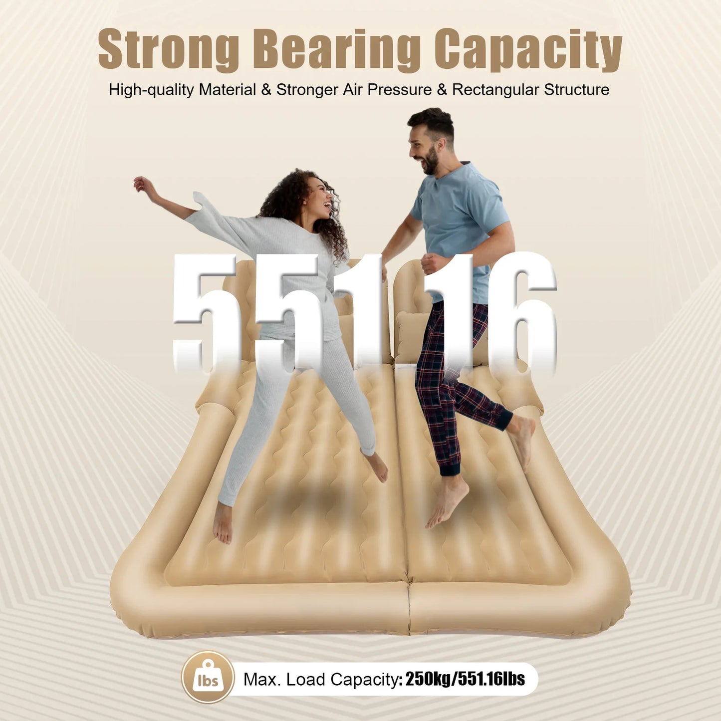 Inflatable Bed, Inflatable Mattress, Beige Mattress