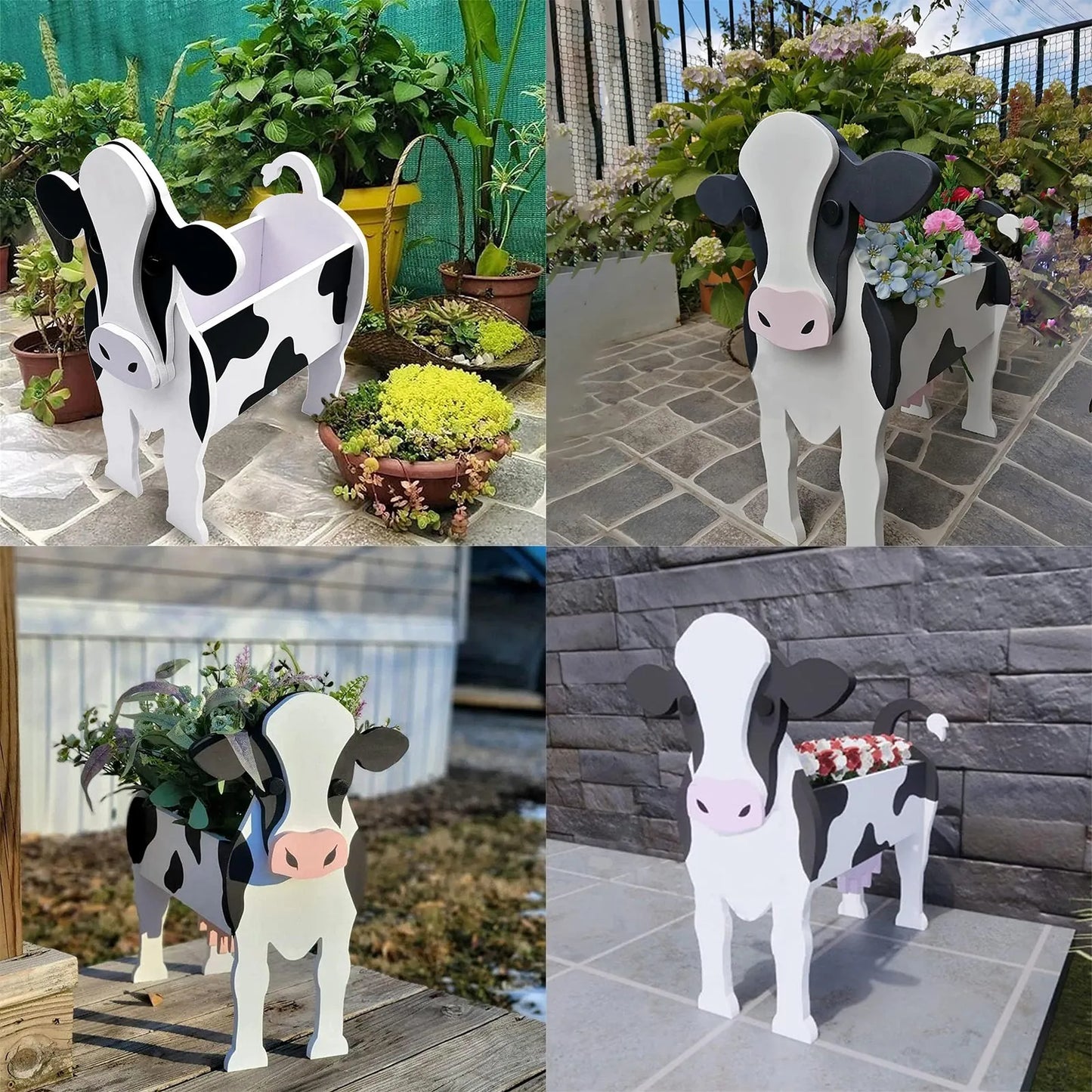 Cow Shaped Planter Garden Flower Pot Animal Statue Sculpture Decor Garden Decoration Flowerpot Planter Storage Containers Gifts