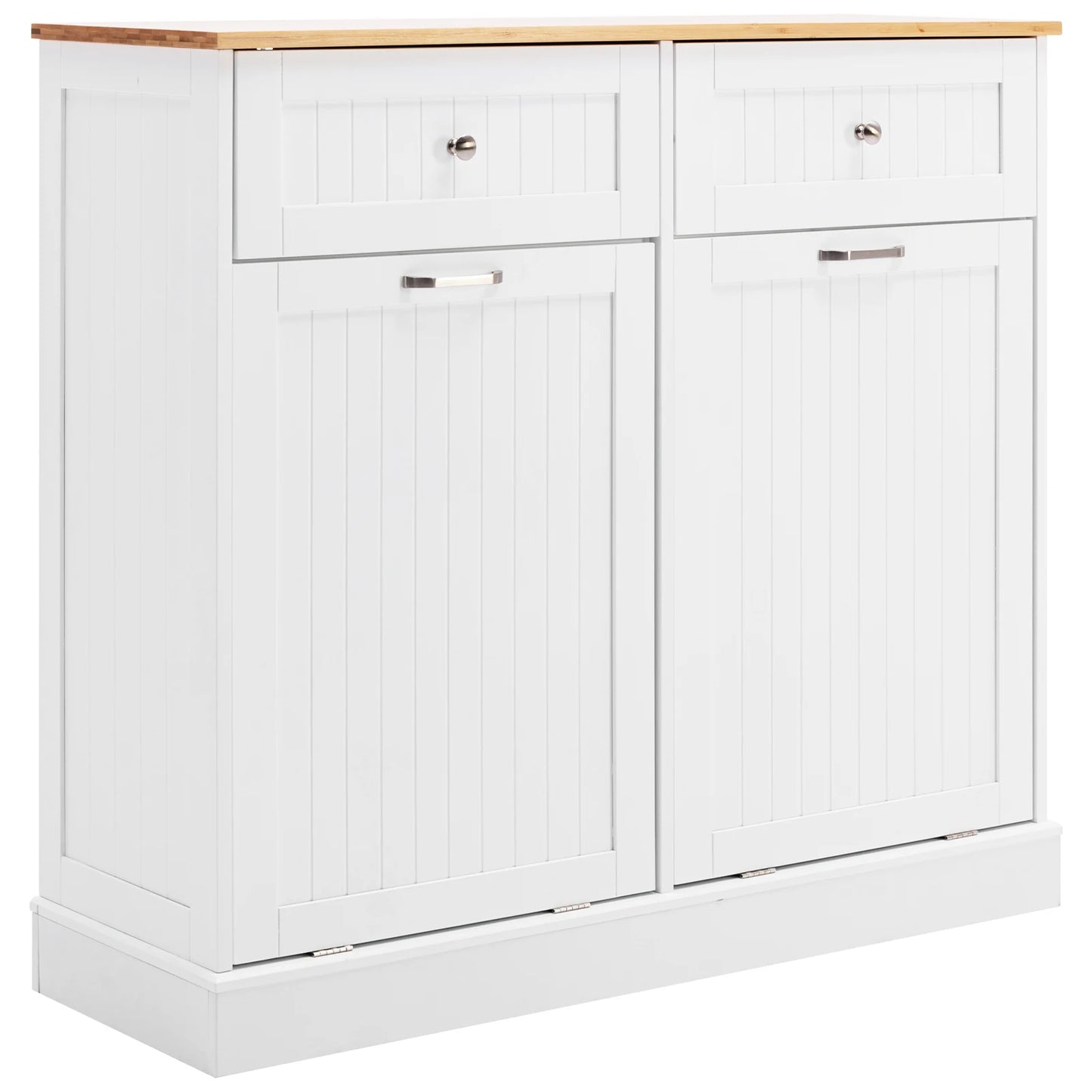 Trash Cabinet Tilt Out Freestanding, Pet Proof Kitchen Trash Cabinet Laundry Hamper with Cutting Board, Wood Garbage Recycling S