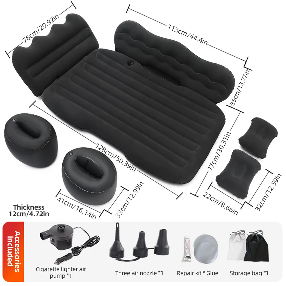 2 Types Car Travel Bed Multifunction Inflatable Travel Mattress PVC Flocking Soft Sleeping Rest Cushion for Car SUV Accessories