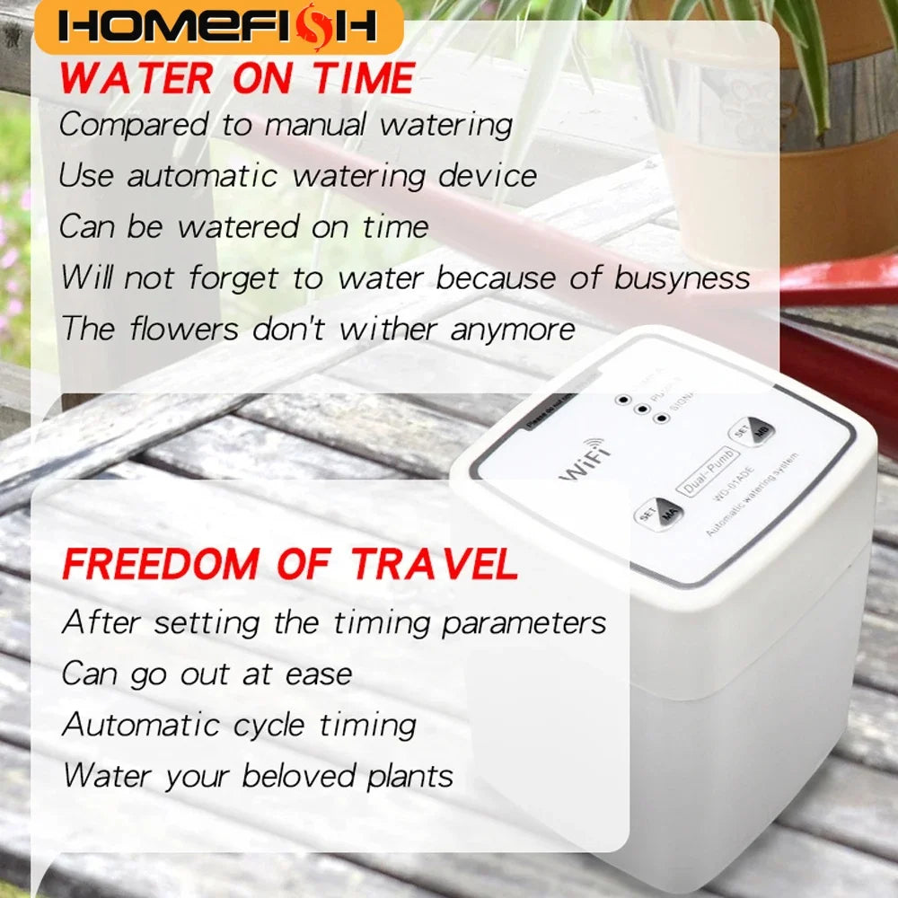 WIFI Intelligent Watering Device Double Pump Timed Automatic Drip Irrigation System Remote APPController for Garden Plant Flower