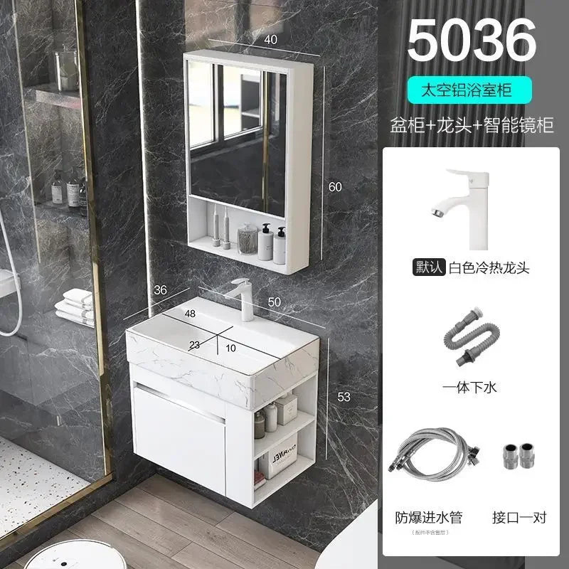 Minimalist Mini Bathroom Cabinet with Side Storage Ceramic Integrated Basin Bathroom Vanity Cabinet with Sink Bathroom Furniture