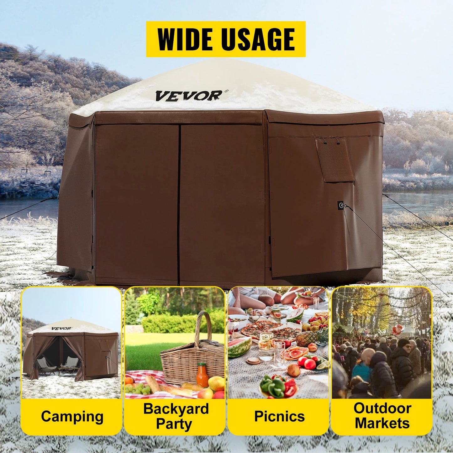 SucceBuy Pop-up Camping Gazebo Camping Canopy Shelter 6 Sided 12' x 12' / 10' x 10' Sun Shade Tents & Canopies Camping & Hiking