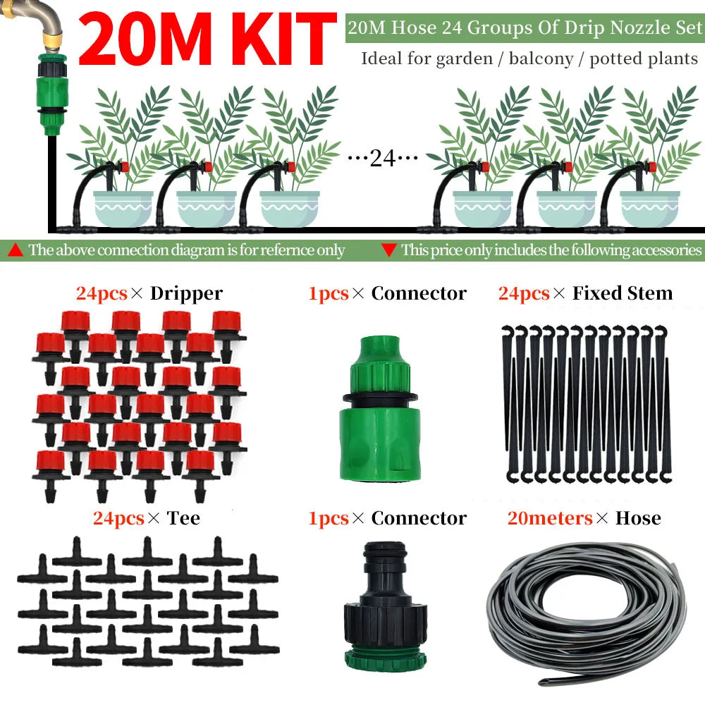 Greenhouse 5M-50M DIY Drip Irrigation System Automatic Watering Garden Hose Micro Drip Watering Kits with Adjustable Drippers