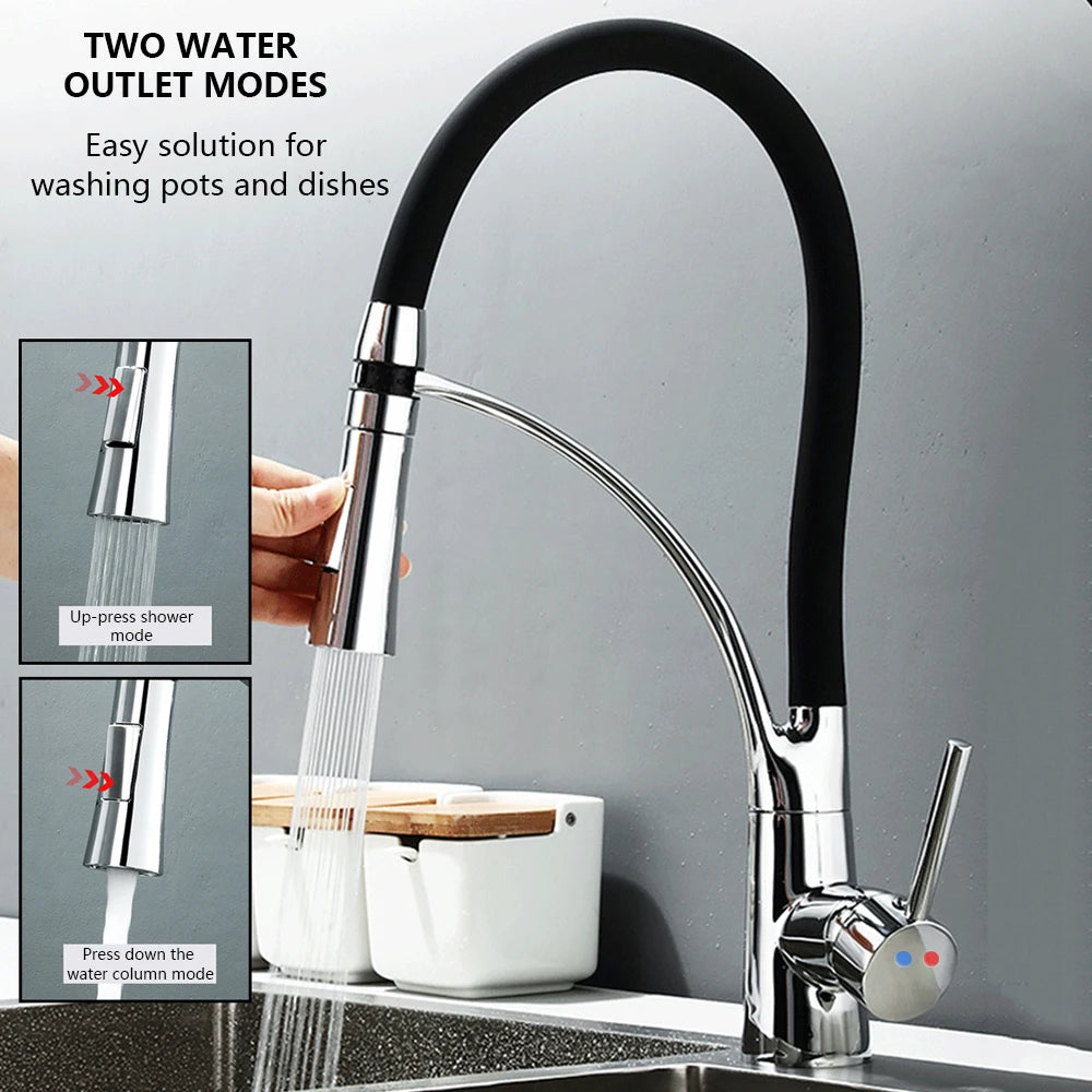 DQOK Silica Gel Nose Any Direction Rotating Kitchen Faucet Cold and Hot Black Water Mixer Pink Single Handle Kitchen Tap