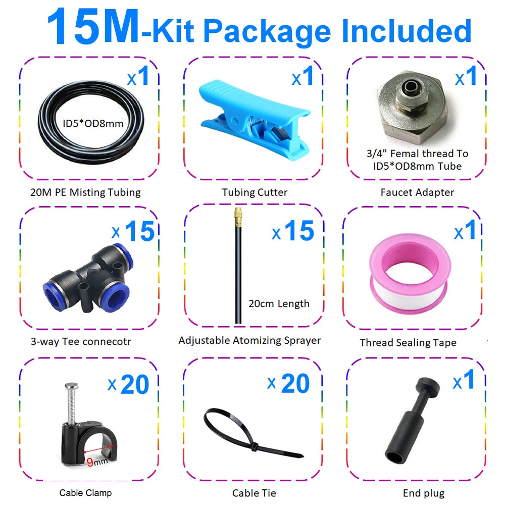 DIY 5~20M Universal Adjustable Atomizing Sprayer Misting System Kit For Lawn Garden Irrigation OD8mm Tube Garden Water Mister
