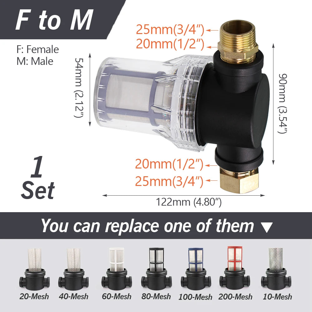 1/2'' 3/4'' 1'' Garden Hose Filter Brass Coupling Joint Agricultural Irrigation Tubing Prefilter Impurities 10-200 Mesh Strainer