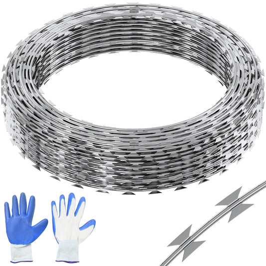 VEVOR Razor Wires  Razor Barbed Wire Razor Wire Fencing Fence Double Spiral Barbed Wire Galvanized Wire Rolls Razor for Garden