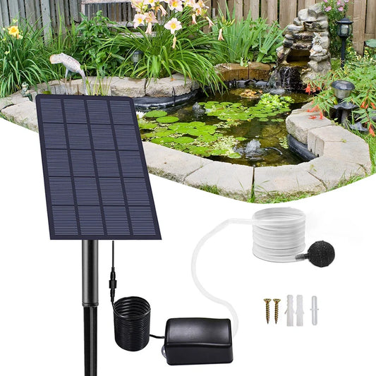 6V 2W Solar Panel Water Pump Solar Powered Oxygenator 0.8L/min Air Oxygen Pump Aerator Battery-free for Landscape Decoration