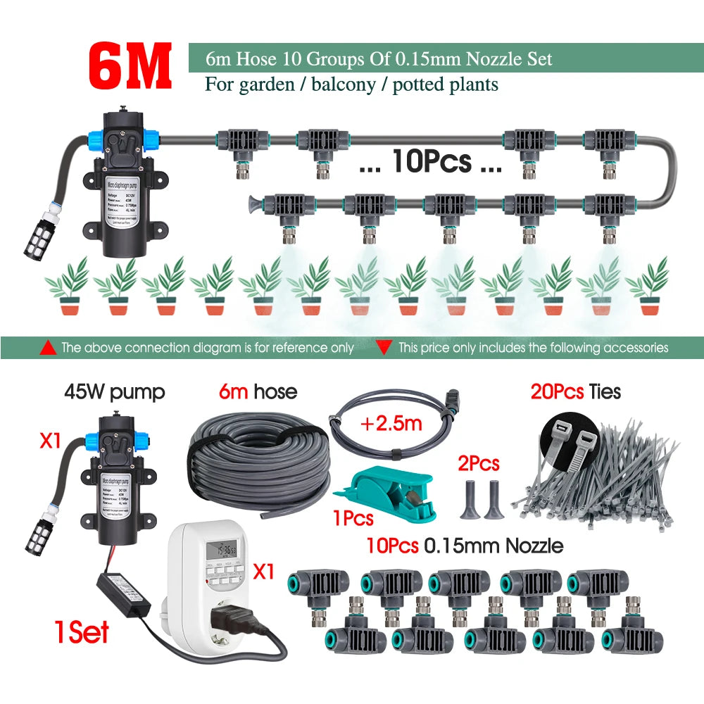 110-240V 45W Self-priming Pump Garden Greenhouse Plants Micro-Irrigation Kit Rapid Insertion 0.15MM Spray Nozzle Watering System