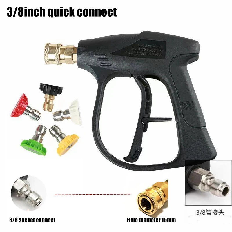 Short Handle High Pressure Washer Gun with 5 Replacement Spray Nozzle Tips For Car Washing And Garden Cleaning Tools