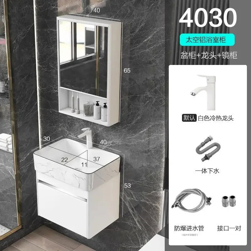 Minimalist Mini Bathroom Cabinet with Side Storage Ceramic Integrated Basin Bathroom Vanity Cabinet with Sink Bathroom Furniture