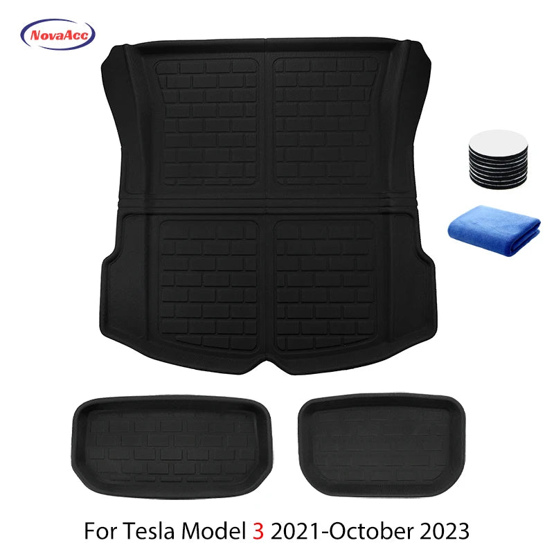 NovaAcc For Tesla Floor Mats Model Y 2017-2024 Model 3 2021 to 2024 Highland All Weather Trunk Mats Floor Liner Car Accessories