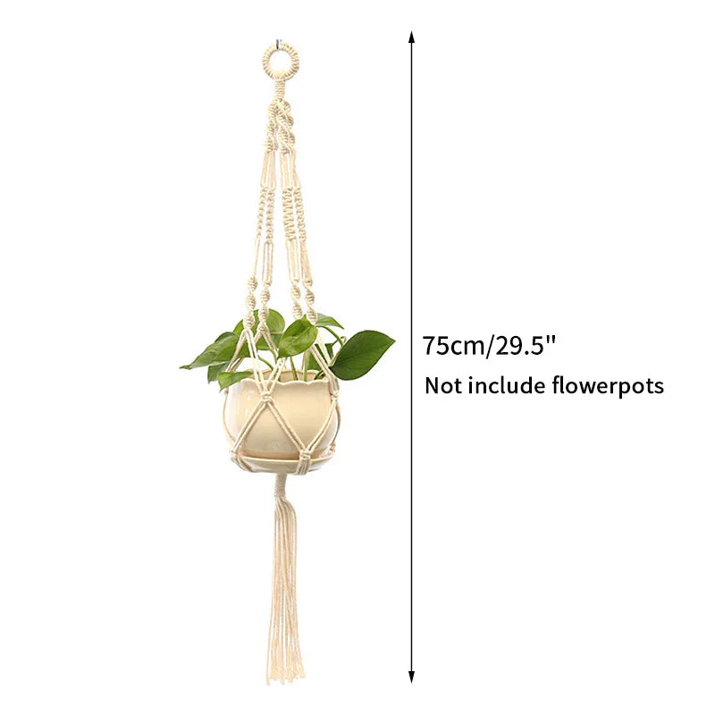Gardening Green Plant Hanging Basket Cotton Rope Hanger Flower Pot Handmade Macrame Pot Pocket Wall Boho Courtyard Home Decor