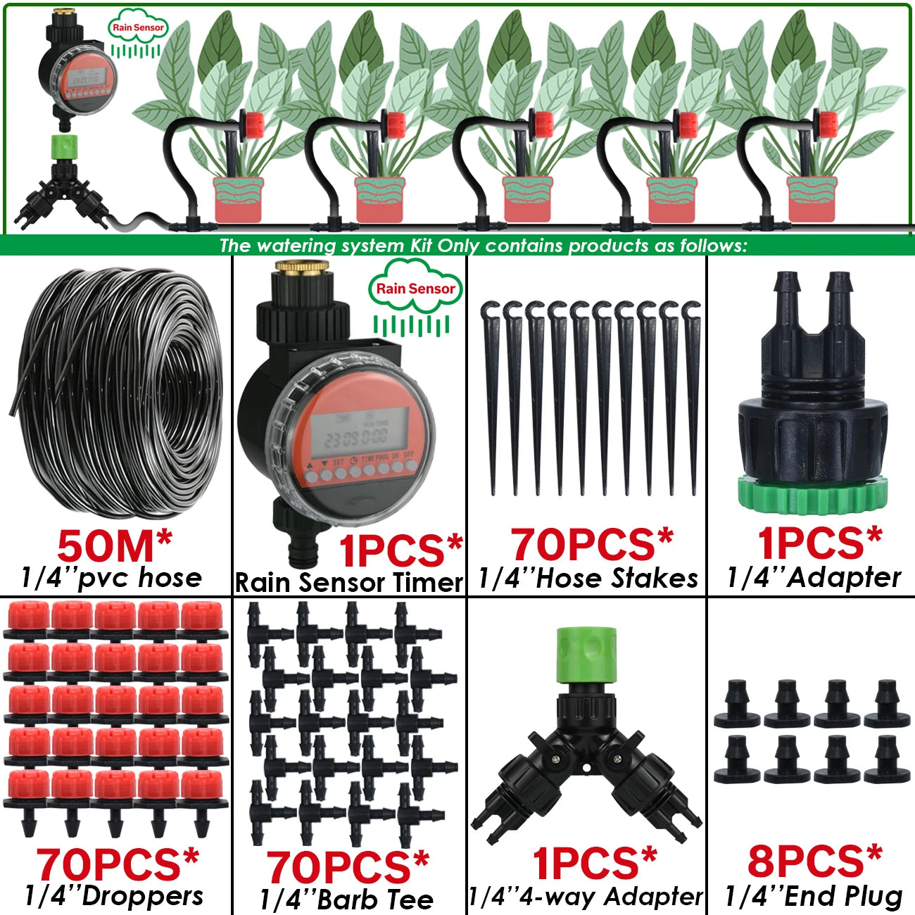 KESLA Greenhouse 5-50M Drip Irrigation System Automatic Watering Garden Hose DIY Micro Drip Watering Kits w/ Adjustable Drippers