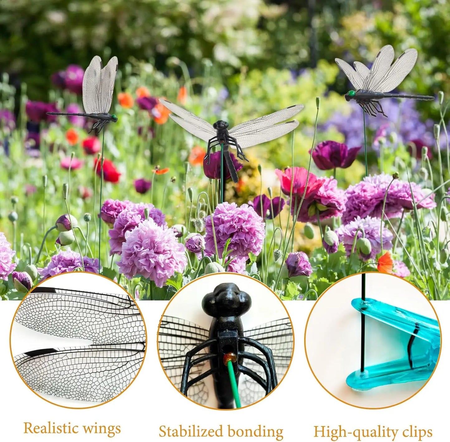 20/1x Simulated Dragonfly Insert Clip Wear Resist Bug Repellent Dragonfly Clamp 3D Artificial Hat Clip for Patio Decor Gardening