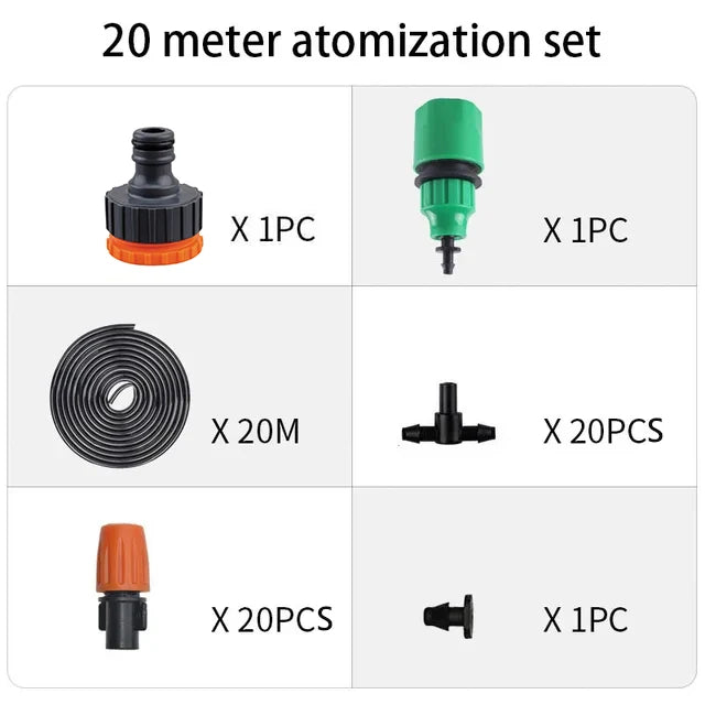 Fog Nozzles Irrigation Kit 5M-20M Garden Automatic Spray Misting Plant Watering System with 4/7 PE Hose and Connector