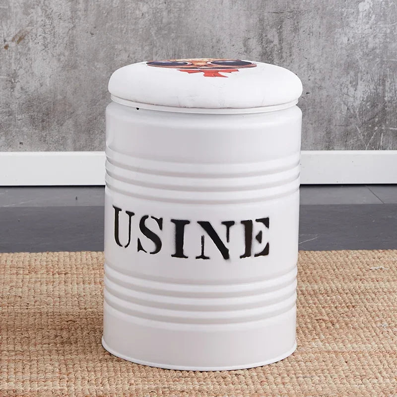 Paint Bucket Stool, Iron Art, Creative Storage Seat, Commercial Retro Low Stool, Bars, Shopping Malls Oil