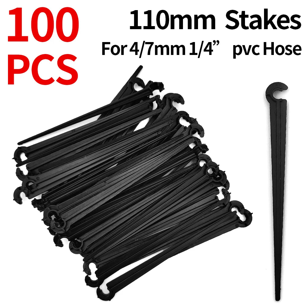 WUJIE 50-1000PCS Garden 1/4" Stake Fixed Stems Holder Support 11cm 20cm for Drip Irrigation 4/7mm Hose Pipe Inserting Ground