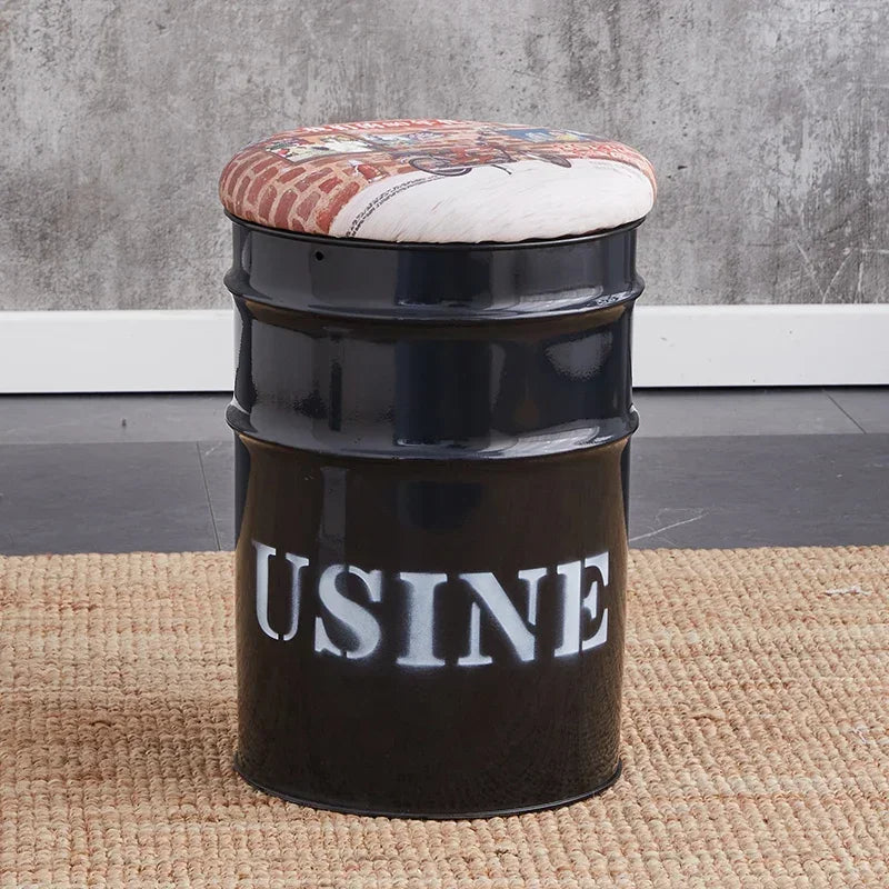 Paint Bucket Stool, Iron Art, Creative Storage Seat, Commercial Retro Low Stool, Bars, Shopping Malls Oil