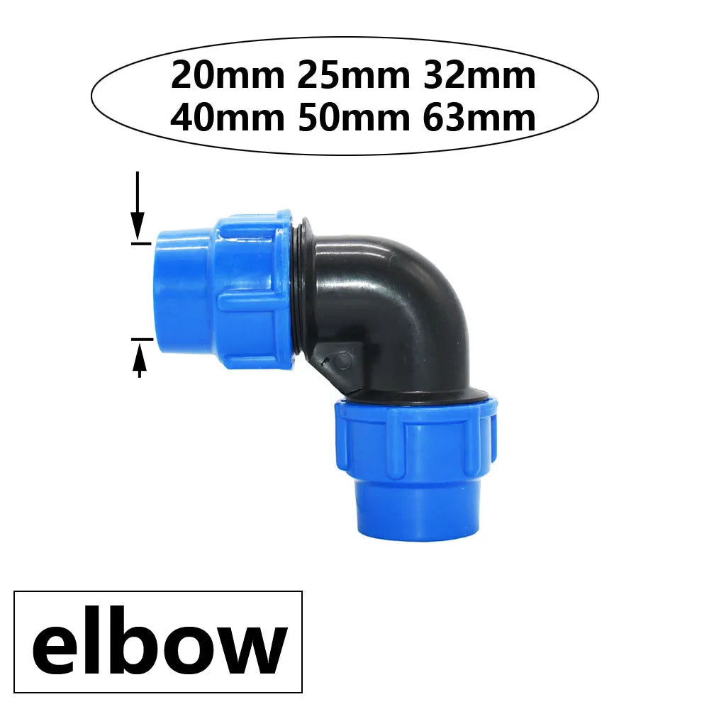 20/25/32/40/50/63mm PE Pipe Quick Connector Valve Tee Elbow Direct End plug Garden Tap Plastic Valve T-type Water Splitter