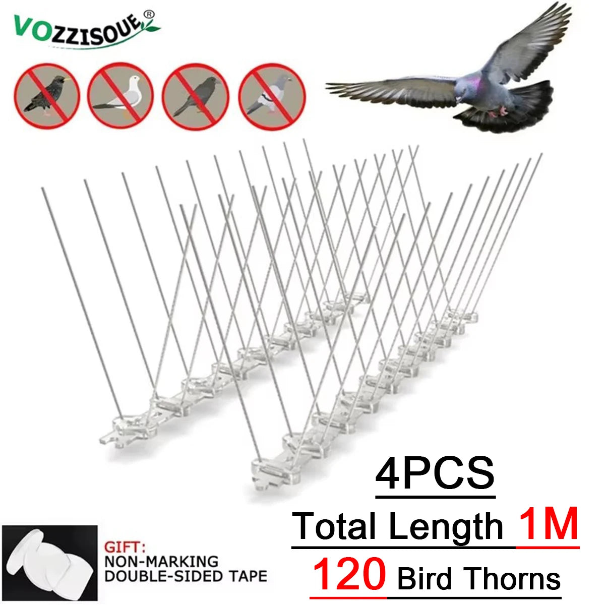 2-12PCS Balcony Anti-bird Pigeon Spikes and Bird Repeller Deterrent Anti Bird Repellent Stainless Steel Anti Bird Thorn Nail Kit