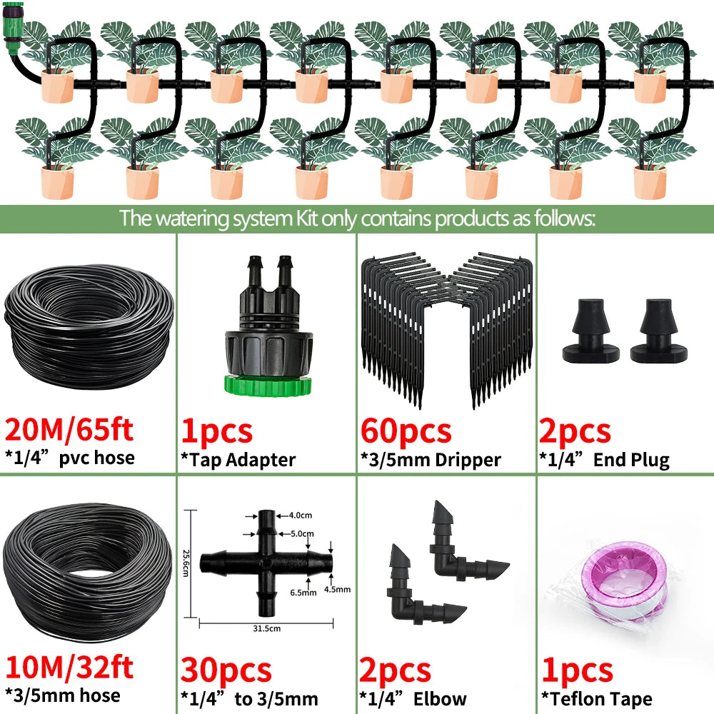 Greenhouse Drip Irrigation Kit Automatic Watering System Garden 4-Way 4/7mm to 3/5mm Hose Dripper for Pot Plant Vegetable Bonsai
