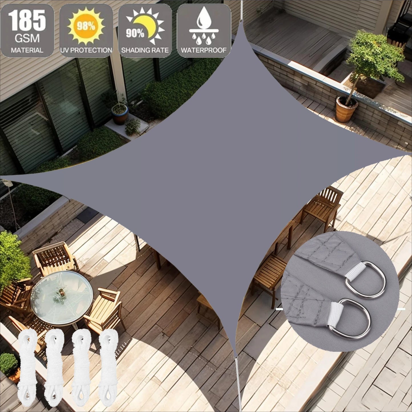 98%UV Block Water Resistant Shade Sail Sun Sail Shelter Canopy Pool Rectangle Square 4x3m/3x2M For Garden Terrace