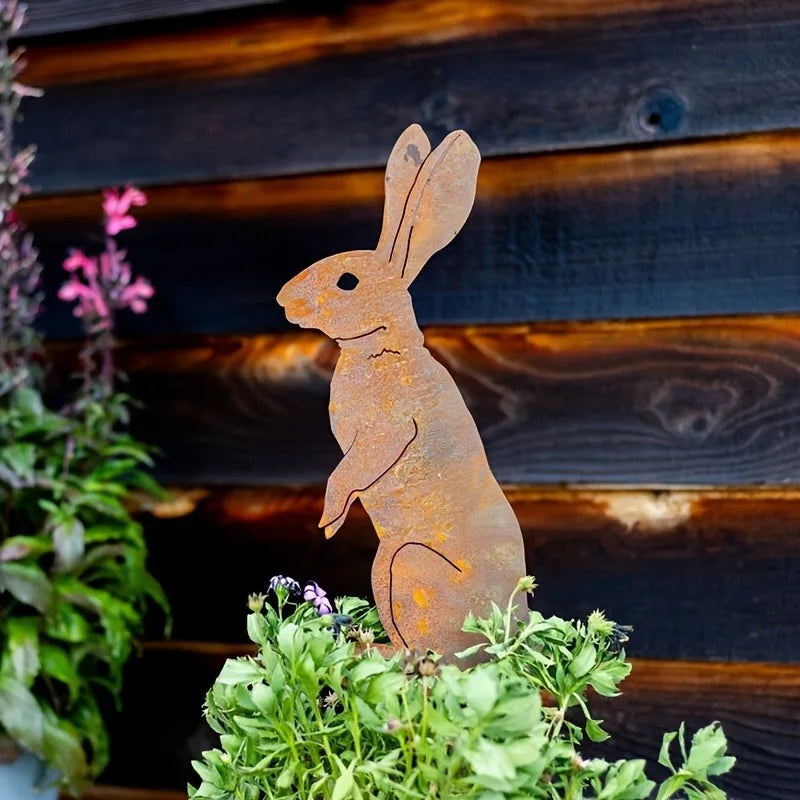 Rustic Metal Rabbit Garden Stake - Rusty Bunny Silhouette, Outdoor Yard Art for Farmhouse Decor, Perfect for Christmas, Easter