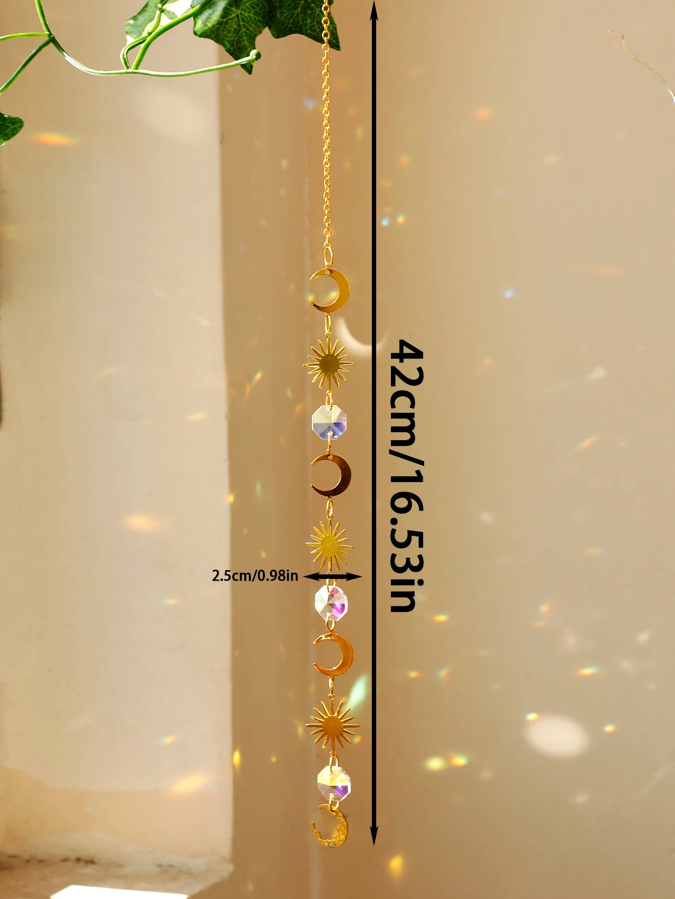 Sun Moon Crystal Suncatcher Rainbow Maker Stained Glass Beaded Sun Catcher Window Hanging Ornament Wind Chimes Yard Garden Decor