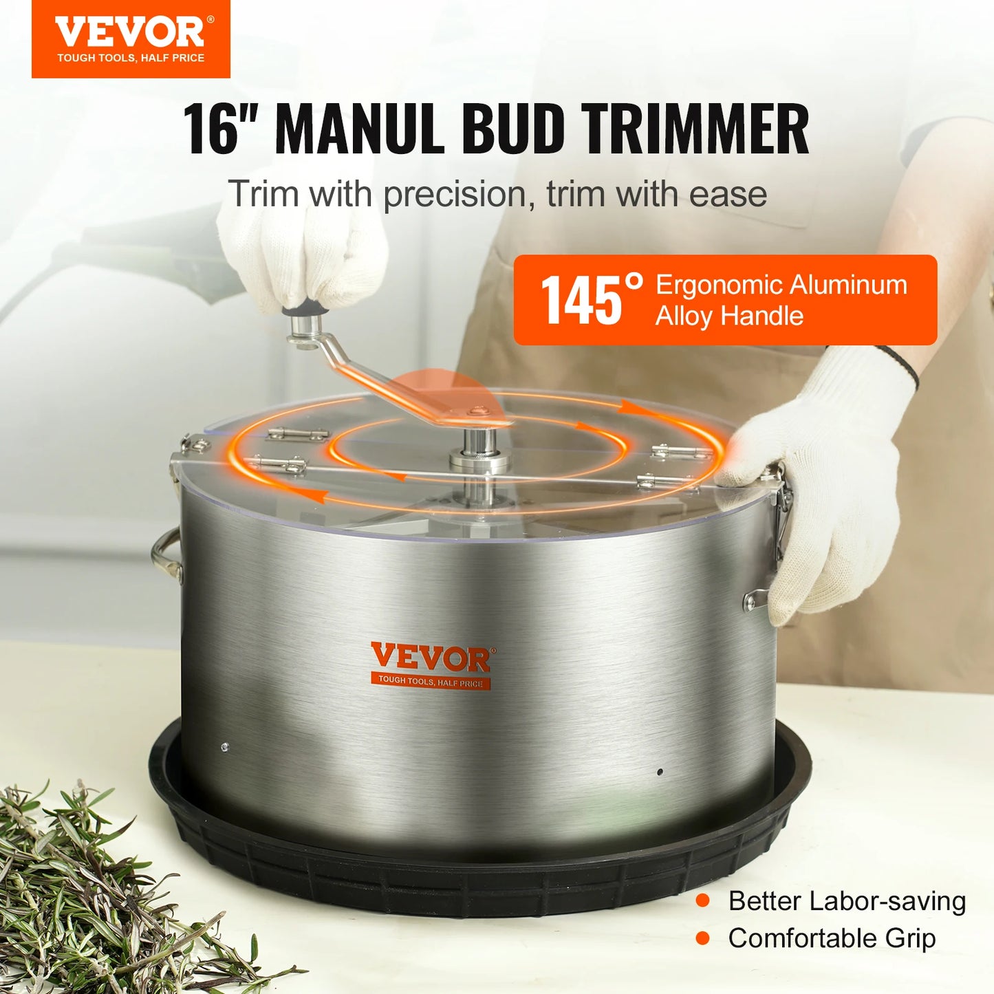 VEVOR Leaf Bowl Trimmer 16",19",24" Trimmer Bowl Manual Bud Trimmer with Stainless-Steel Blades for Twisted Spin Cut Clear Dome