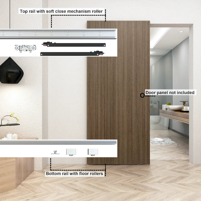 42" Hidden Sliding Barn Door Hardware Track Kit,Floating Soft Closing Interior Wall Mount Track Rolling Set,No Floor Rail